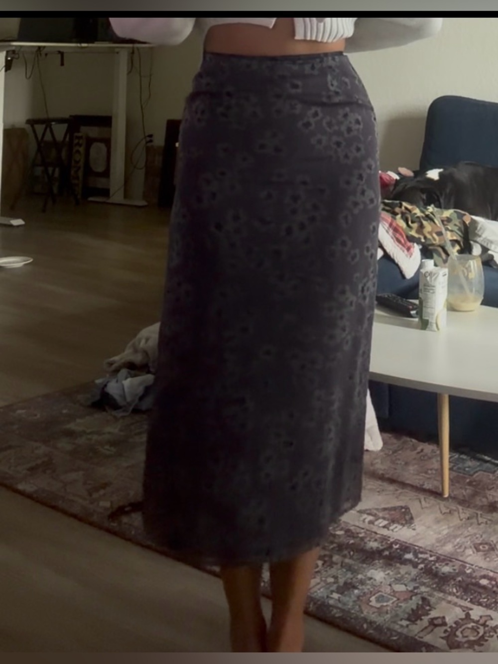 Ann Taylor Dark Gray Floral Midi Pencil Skirt